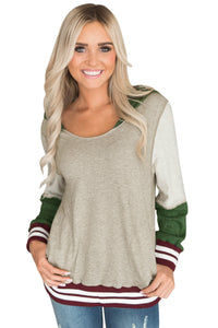Sexy Varsity Striped Oatmeal Colorblock Hoodie