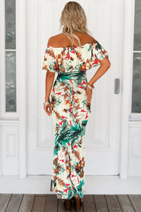 Sexy Vibrant Botanic Print Off-the-shoulder Maxi Dress