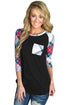 Sexy Vibrant Plaid Raglan Sleeve Black Top