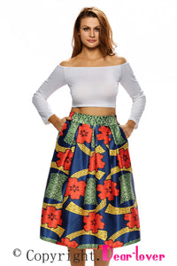 Sexy Vintage High Waist Floral A-lined Midi Skirt