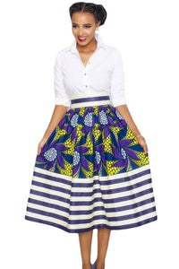 Sexy Vintage High Waist Floral Stripe A-lined Midi Skirt