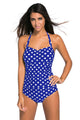 Sexy Vintage Inspired 1950s Style Blue Polka Dot Teddy Swimsuit