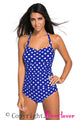 Sexy Vintage Inspired 1950s Style Blue Polka Dot Teddy Swimsuit