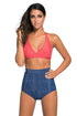 Sexy Vintage Red Polka Dot Blue Denim High Waisted Swimsuit