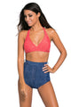 Sexy Vintage Red Polka Dot Blue Denim High Waisted Swimsuit