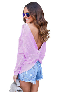 Sexy Violet Knit Sweater with Twist Back Detail