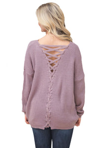 Sexy Violet Lace up Back Womens Sweater