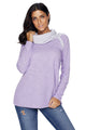 Sexy Violet Raw Edge Cowl Neck Pullover Sweatshirt