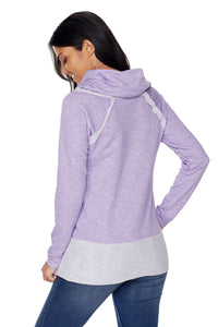 Sexy Violet Raw Edge Cowl Neck Pullover Sweatshirt