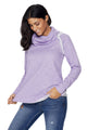 Sexy Violet Raw Edge Cowl Neck Pullover Sweatshirt