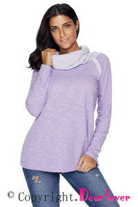 Sexy Violet Raw Edge Cowl Neck Pullover Sweatshirt