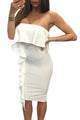 Sexy White Asymmetric Ruffle Trim Strapless Bodycon Dress