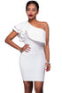 Sexy White Asymmetric Ruffled Neckline Bodycon Mini Dress