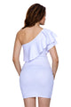 Sexy White Asymmetric Ruffled Neckline Bodycon Mini Dress