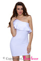 Sexy White Asymmetric Ruffled Neckline Bodycon Mini Dress