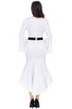 Sexy White Bell Sleeve Dip Hem Belted Dress