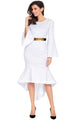 Sexy White Bell Sleeve Dip Hem Belted Dress