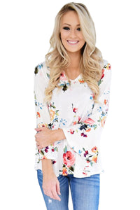 Sexy White Bell Sleeve Floral Print Top