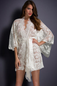 Sexy White Belted Lace Kimono Nightwear