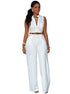 Sexy White Belted Wide Leg Jumpsuit