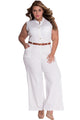 Sexy White Belted Wide Leg Jumpsuit