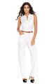 Sexy White Belted Wide Leg Jumpsuit