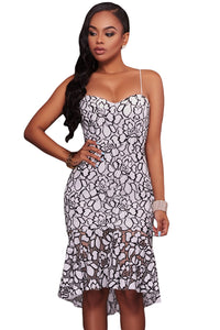 Sexy White Black Embroidery Lace Mermaid Midi Party Dress