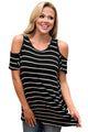 Sexy White Black Stripe Cold Shoulder Top