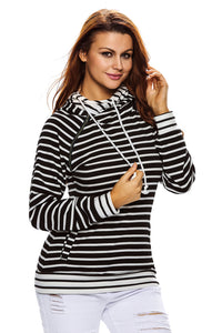 Sexy White Black Stripe Double Hooded Sweatshirt