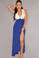 Sexy White Blue Cut-Out Side Slit Maxi Dress