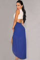 Sexy White Blue Cut-Out Side Slit Maxi Dress