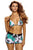 Sexy White Blue Floral Print Halter Bikini Boardshort Swimsuit