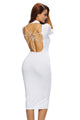 Sexy White Bodycon Mock Neck O-ring Accent Cut out Half Sleeve Midi Dress