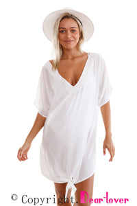 Sexy White Breezy Tie The Knot Beach Cover Up