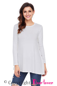 Sexy White Button Side Long Sleeve Swingy Tunic