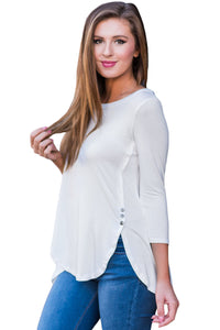 Sexy White Button Slit Detail Long Sleeve Blouse