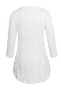 Sexy White Cable Knit Button Neck Swingy Tunic