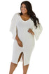 Sexy White Cascading Slit Sleeve Bodycon Plus Size Dress