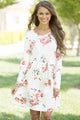 Sexy White Chic Long Sleeve Boho Floral Pattern Dress