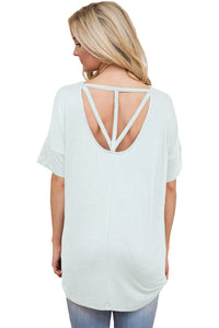 Sexy White Chic Relaxing Fit Pocket Front Hollow-out Blouse