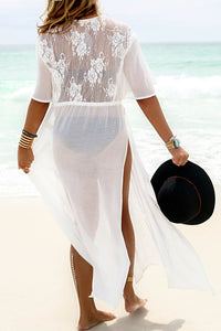 Sexy White Chiffon Kimono Sleeves High Slits Beachwear