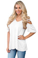 Sexy White Cold Shoulder Crisscross Detail Relaxing Fit Top