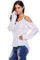 Sexy White Cold Shoulder Knit Long Sleeves Sweater