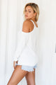 Sexy White Cold Shoulder Lace up Detail Knit Sweater Top