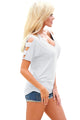 Sexy White Cold Shoulder Ruched Sides T-shirt