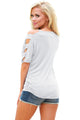 Sexy White Cold Shoulder Ruched Sides T-shirt