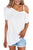 Sexy White Cold Shoulder Short Sleeve Loose Fit Tops