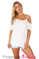 Sexy White Cold Shoulder Short Sleeve Loose Fit Tops