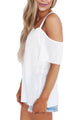 Sexy White Cold Shoulder Short Sleeve Loose Fit Tops