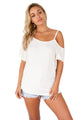 Sexy White Cold Shoulder Short Sleeve Loose Fit Tops
